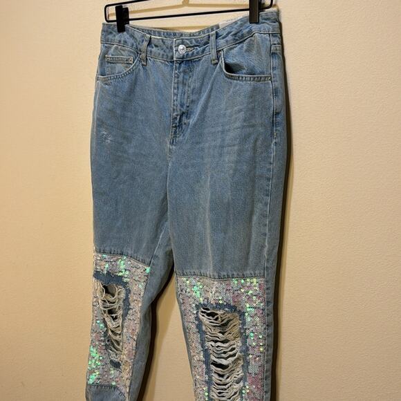 Topshop Sequin High Waist Mom Jeans Size 8 - Picture 4 of 9